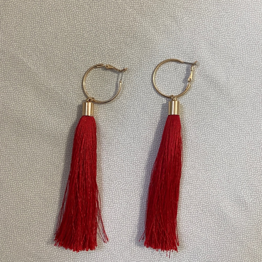 Red Fringe Tassel Pierced Earrings